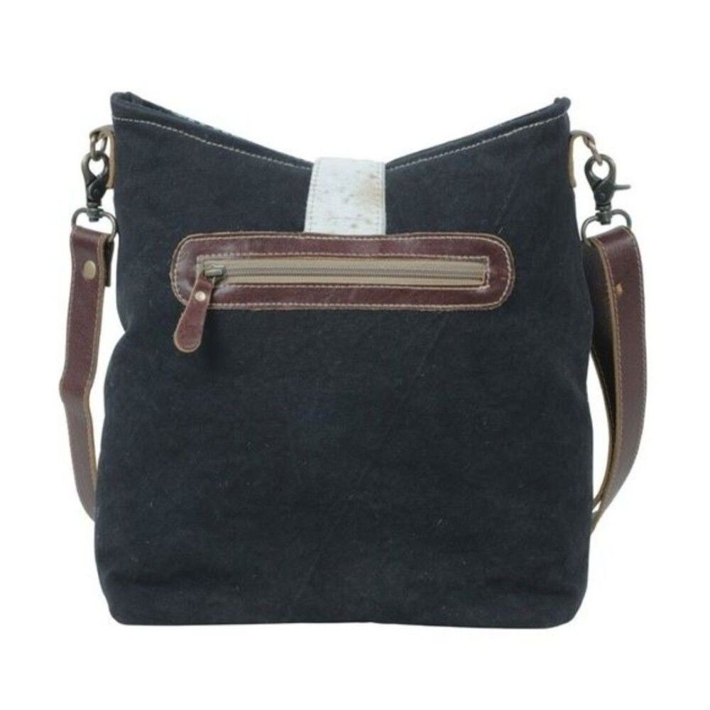Myra Bag Handmade Brave Shoulder Bag Upcycled Canvas & Cowhide Leather - Picture 4 of 9